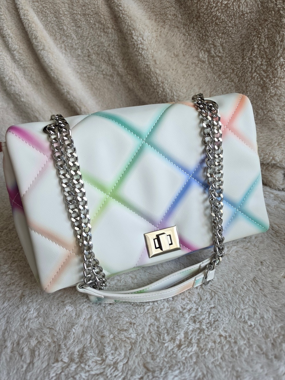 Crossbody Bag White Multicolor Pastel Rainbow Accents